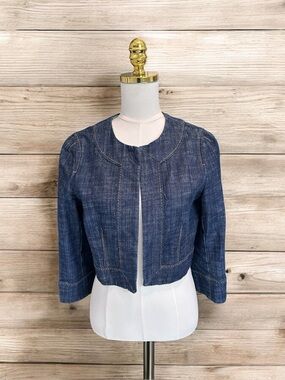 Ann Taylor LOFT Denim Cropped Jacket Size 6 Chambray Open Front